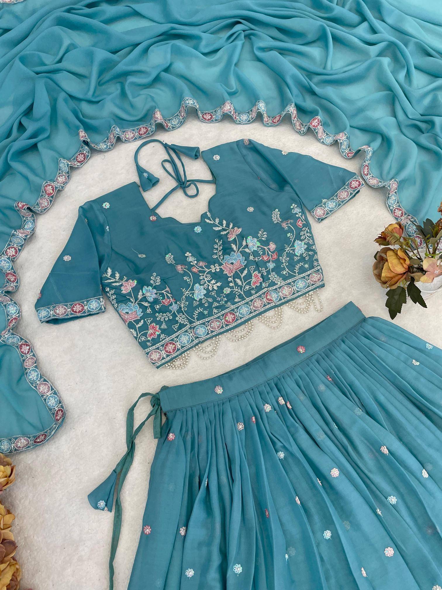 GRTN 8119 SKY Gorgette Cheap Lehenga Choli wholesalers in Mumbai